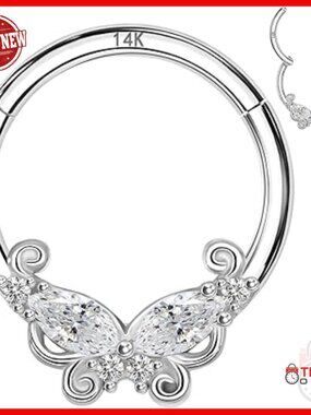 14K Solid Gold 8mm 16G Clicker Hoop Piercing Jewelry Hypoallergenic